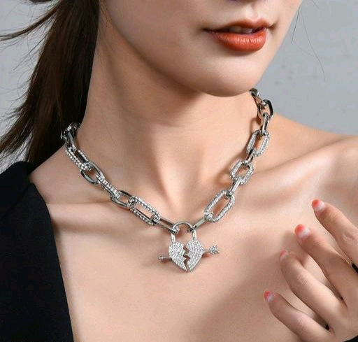 Titanium Steel Arrow Through Heart Locl Exaggerated Sweater Chain Necklace