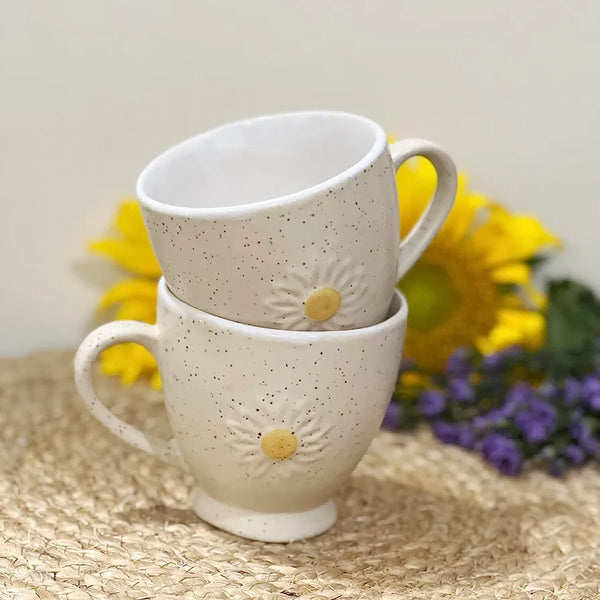 Handmade White Sunflower Coffee Mugs