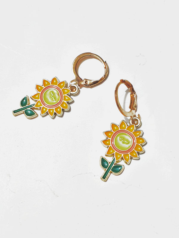 Sunflower Huggie Earrings