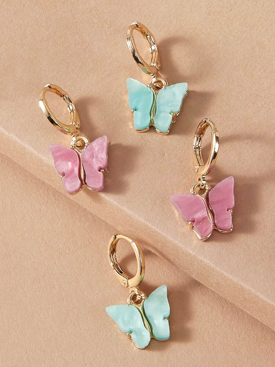 3 Assorted Pairs Butterfly Charm Drop Earrings - Bling Little Thing