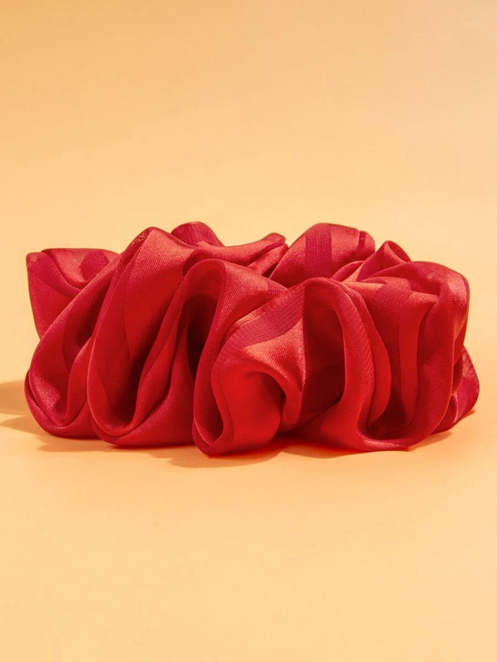 Red Double Layer Silk Satin-Net Scrunchie - Bling Little Thing