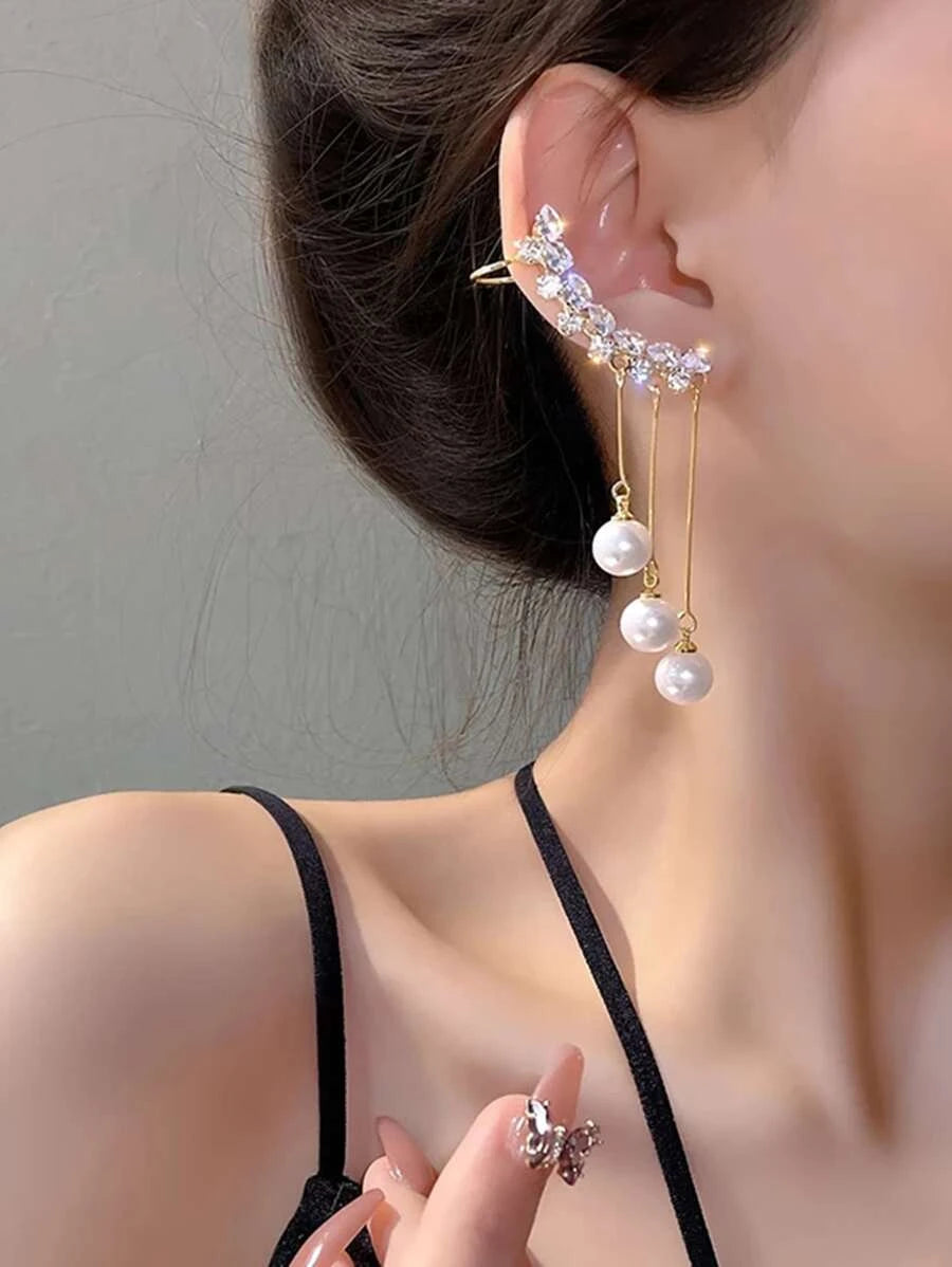 New Needle Zircon Tassel Pearl Earrings - Bling Little Thing