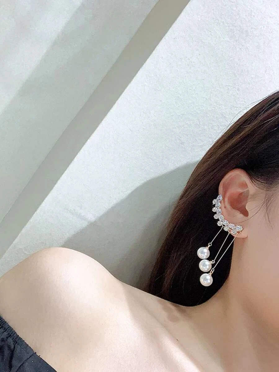 New Needle Zircon Tassel Pearl Earrings - Bling Little Thing