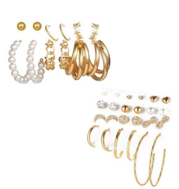 18 Pairs Ecstasy Gold Earrings Set - Bling Little Thing