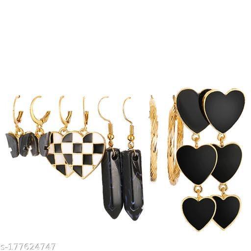 5 Pairs Hearts & Checkers Earrings - Bling Little Thing
