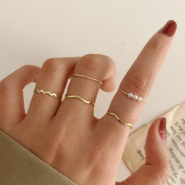 5 Pcs Creative Pearl Rings - Bling Little Thing