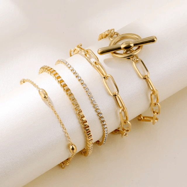 5 Pcs Studded Clavicle Chain Bracelets - Bling Little Thing