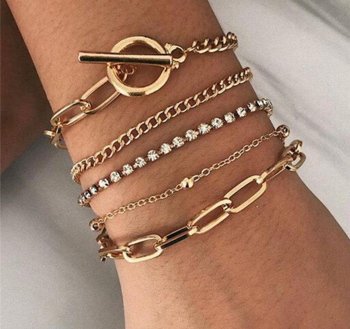 New Age Studded Clavicle Chain Bracelet Set (Set of 5) - Bling Little Thing