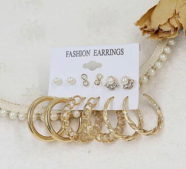 6 Pairs Bling Elegant Hoop Trendy Earrings Set - Bling Little Thing