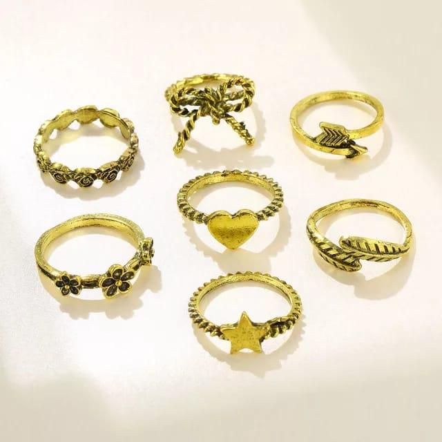 7 Star & Bow Vintage Stackable Rings - Bling Little Thing