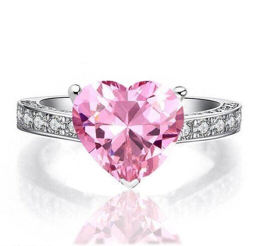 92.5 Original Silver Zircon Studded Pink Heart Ring - Bling Little Thing