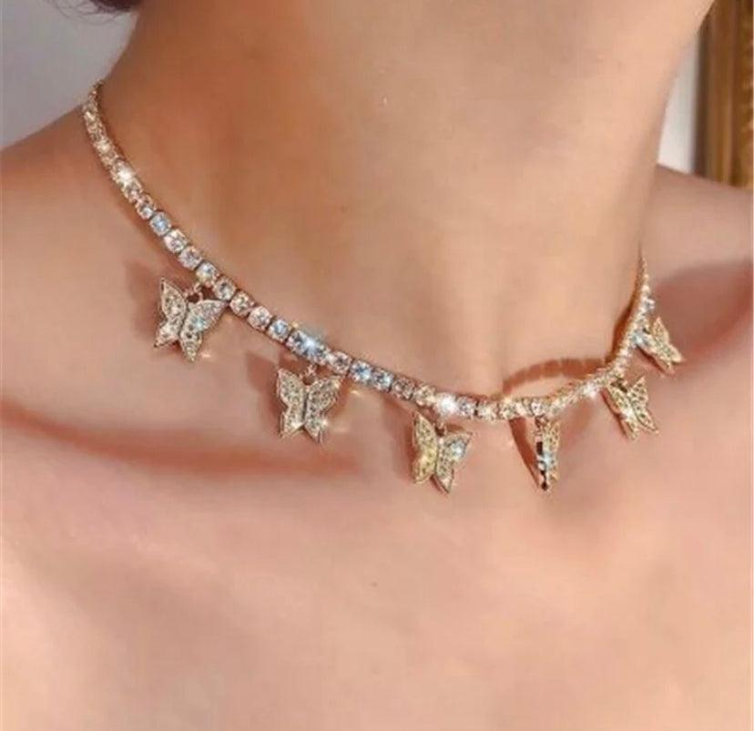 Butterfly Charm AD Studded Luxe Choker Necklace - Bling Little Thing