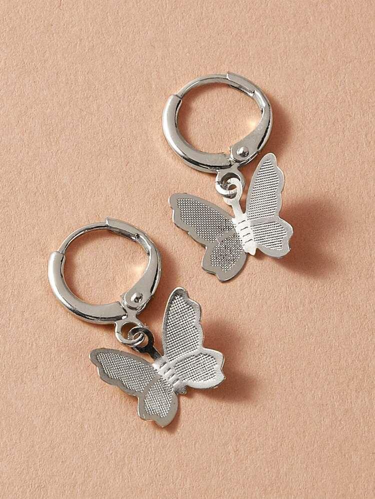 Butterfly Charm Huggie Earrings (Silver) - Bling Little Thing