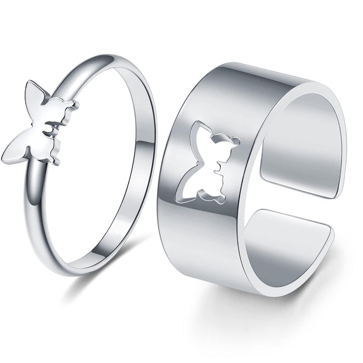 Butterfly Cutout Puzzle Silver Couple/ Bestfriend 2 Rings Combo (Adjustable) - Bling Little Thing