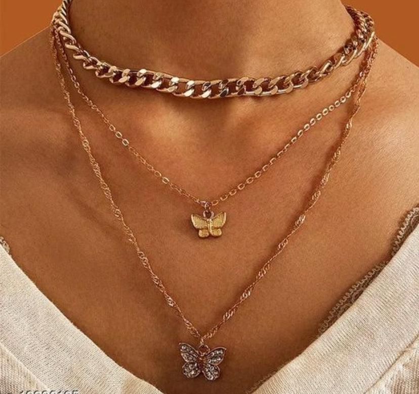 Butterfly Multilayered Chain Necklace - Bling Little Thing