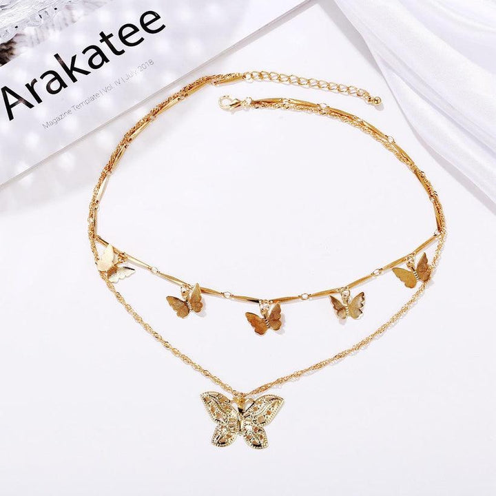 Butterfly Pendant Multilayered Retro Chain Necklace - Bling Little Thing