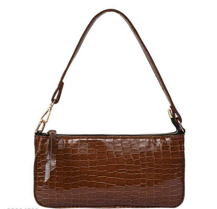 Chicá Brown PU Leather Baguette Bag - Bling Little Thing