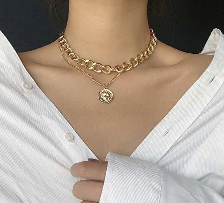 Coin Pendant Multilayered Chain Necklace - Bling Little Thing