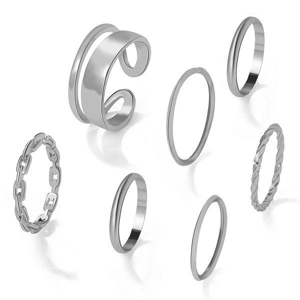 Creative Simple Stacking Combination Set 7 Piece Ring - Bling Little Thing