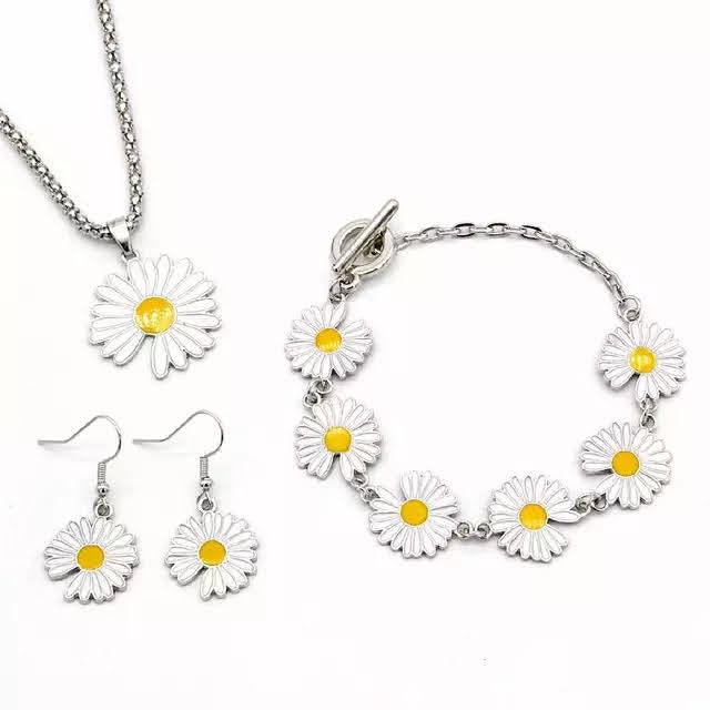 Daisy Crazy Necklace, Earrings, Bracelet Combo Set - Bling Little Thing