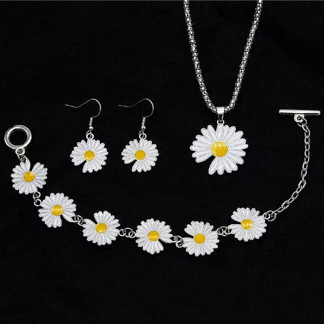 Daisy Crazy Necklace, Earrings, Bracelet Combo Set - Bling Little Thing