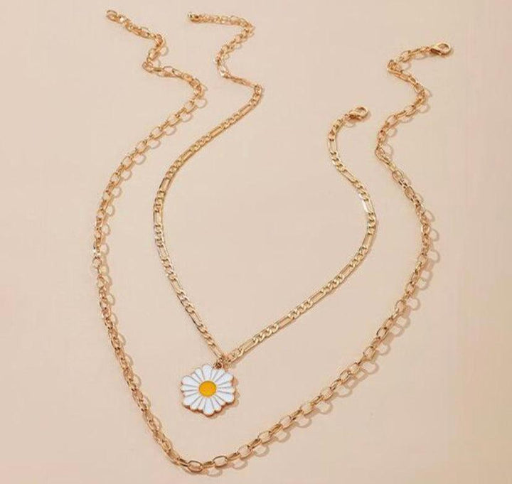 Daisy Pendant Multilayered Chain Necklace - Bling Little Thing