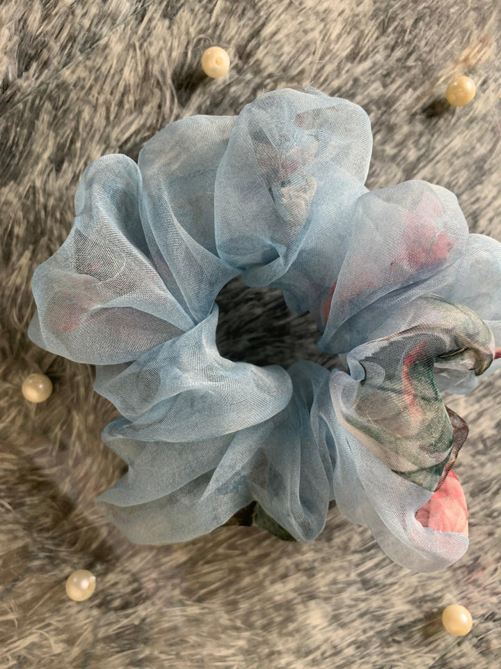 Delicate Floral Ruffled Organza Scrunchie - Bling Little Thing