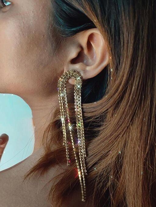 Drop Rhinestone Tassel Earrings - Bling Little Thing