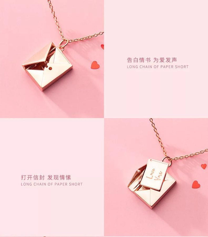 Envelope Locket Secret I Love You Pendant Chain Necklace - Bling Little Thing