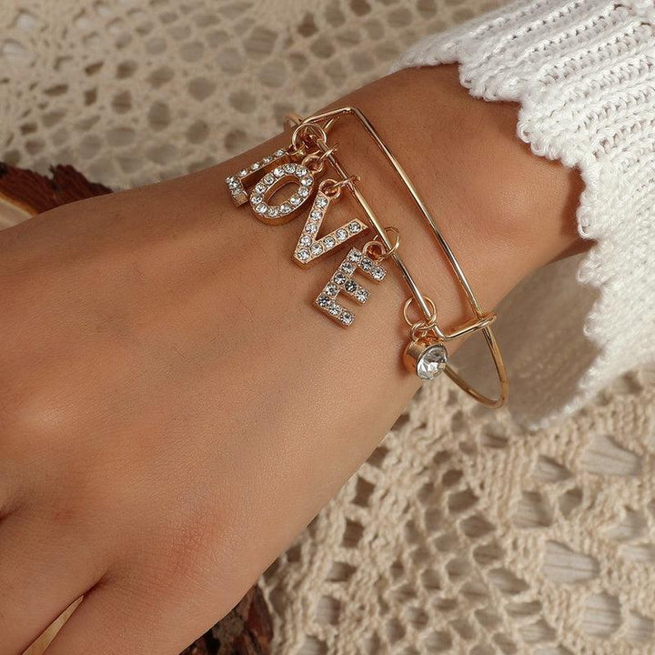 Fashion Letter Alloy Inlay Zircon Bangle - Bling Little Thing