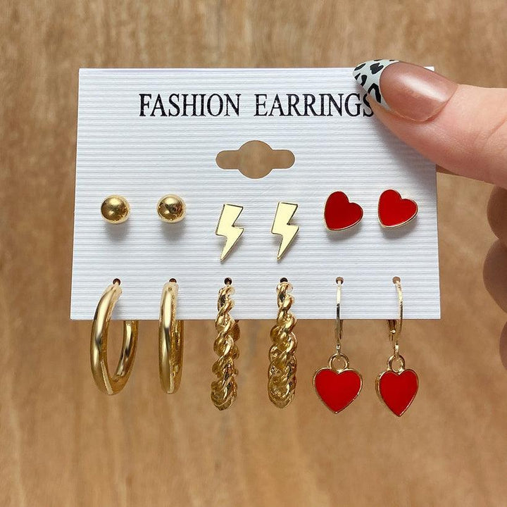 Fashion Lightning Red Heartshaped Earrings Alloy Earrings Set - Bling Little Thing