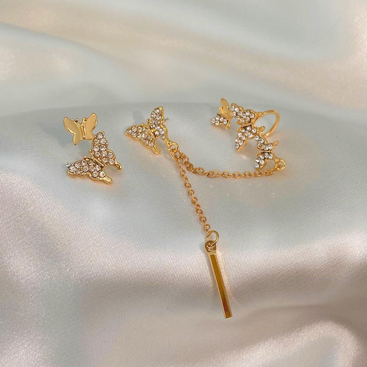 Fashion Tassel Butterfly Alloy Inlay Rhinestone Earrings - Bling Little Thing