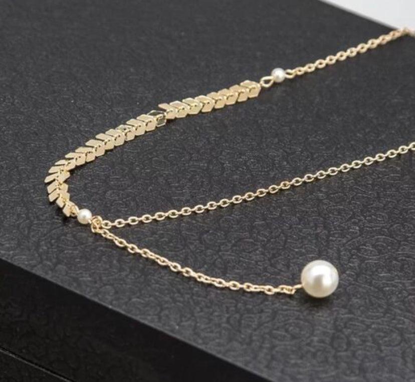Fishbone Pearl Half n’ Half Chain Necklace - Bling Little Thing