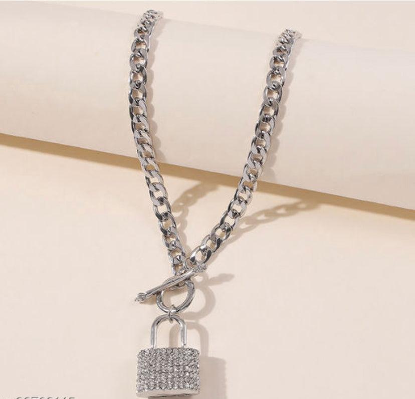 Girl Boss Studded Luxe Style Metal Lock Chain Necklace (Anti-Tarnish) - Bling Little Thing