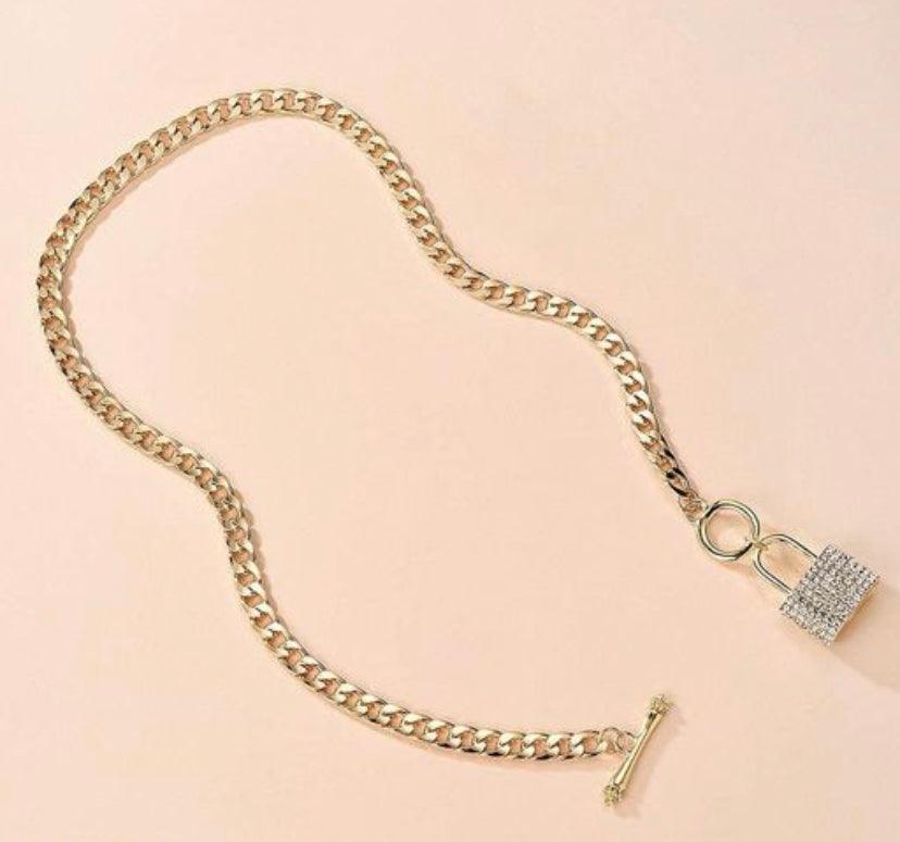 Girl Boss Studded Luxe Style Metal Lock Chain Necklace (Anti-Tarnish) - Bling Little Thing