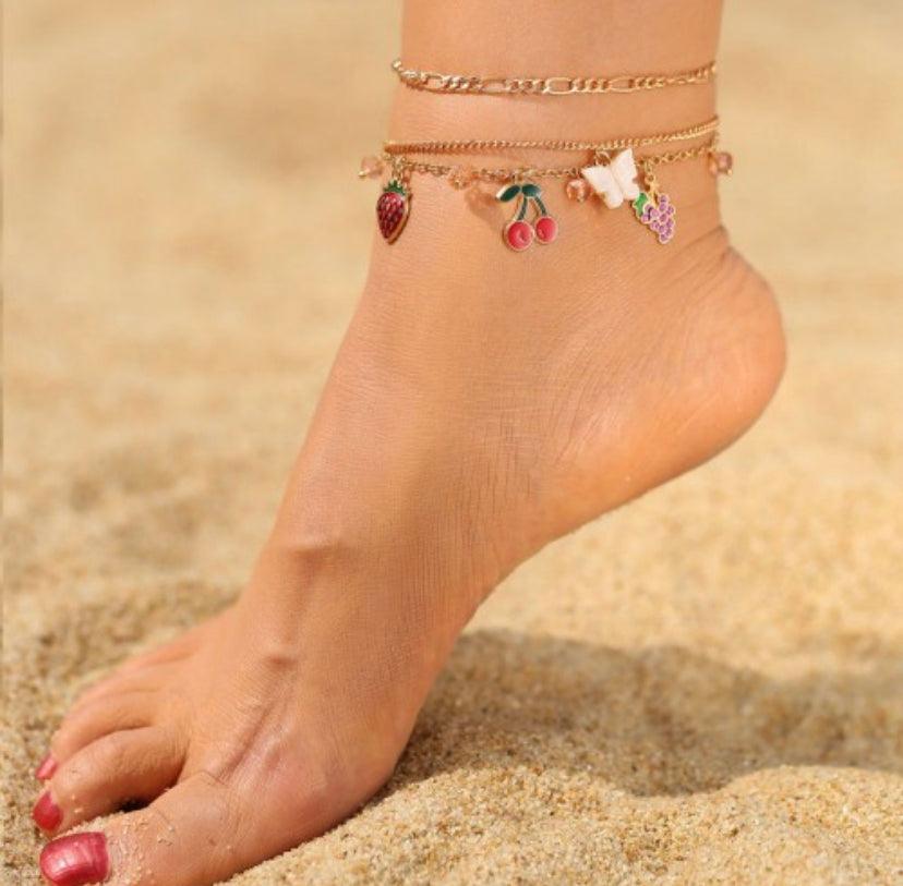 Gold Plated Fruity Butterfly Comtemporary 3 pcs Anklet/ Bracelet - Bling Little Thing