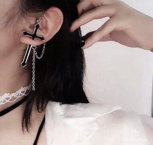 Gothic Cross Chain Earring - Bling Little Thing