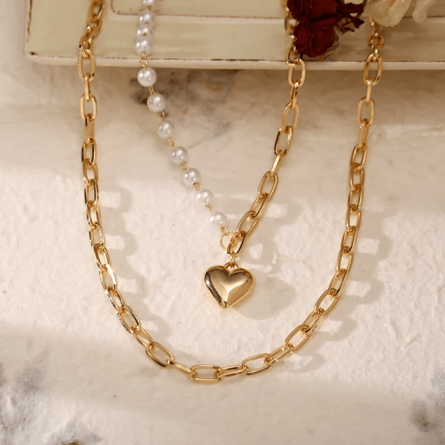 Half n Half Heart Pearl Necklace - Bling Little Thing