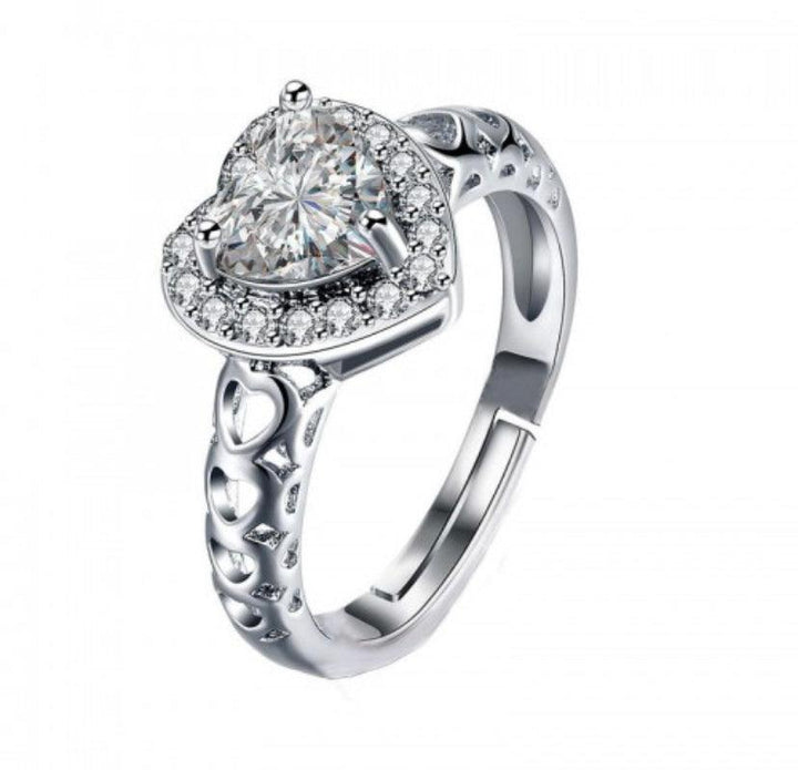 Heart American Diamond Silver Plated Ring (Adjustable) - Bling Little Thing