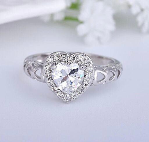 Heart American Diamond Silver Plated Ring (Adjustable) - Bling Little Thing