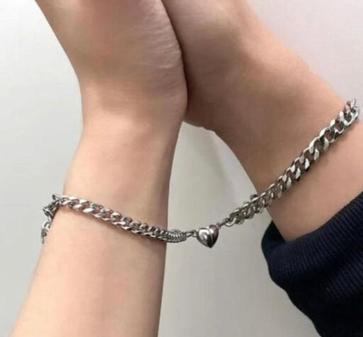Heart Magnetic Couple/ BestFriends Love Chain Link Charm Bracelet - Bling Little Thing