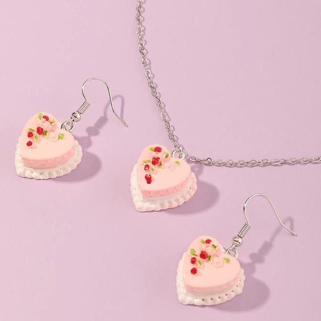 Heart Pudding Pendant Cutest Necklace & Earrings - Bling Little Thing