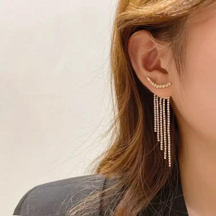 Korean Temperament Rhinestone Tassel Earrings - Bling Little Thing