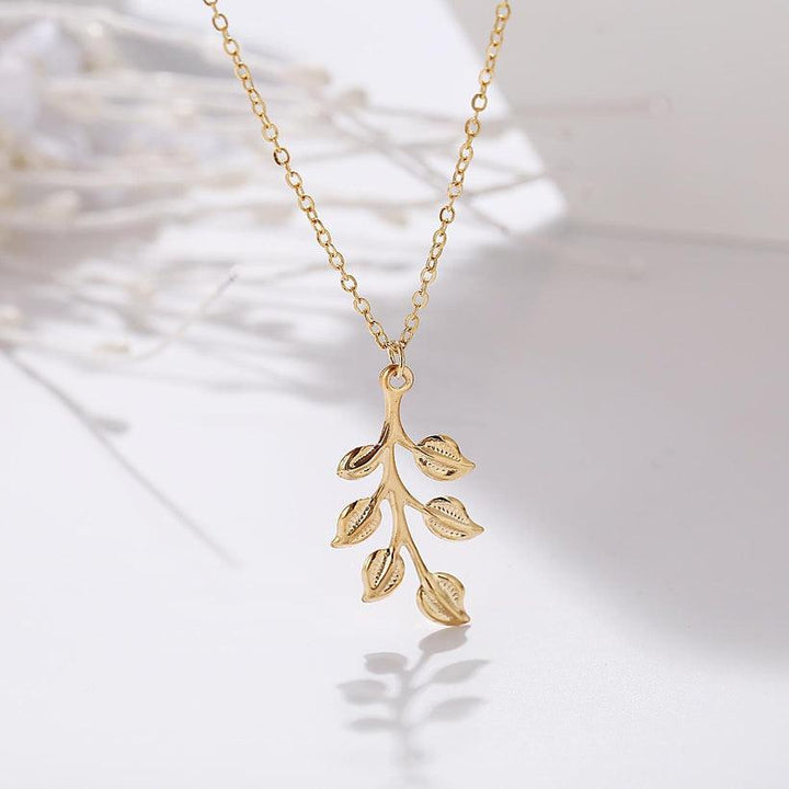 Leaf Pendant Long Necklace Clavicle Chain - Bling Little Thing