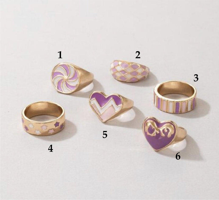 Lilac Princess Rings (Set of 6) - Bling Little Thing