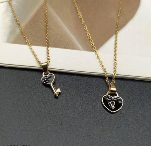Lock & Key Couple/ Bestfriend/ Siblings Chain Necklaces (Set of 2) - Bling Little Thing