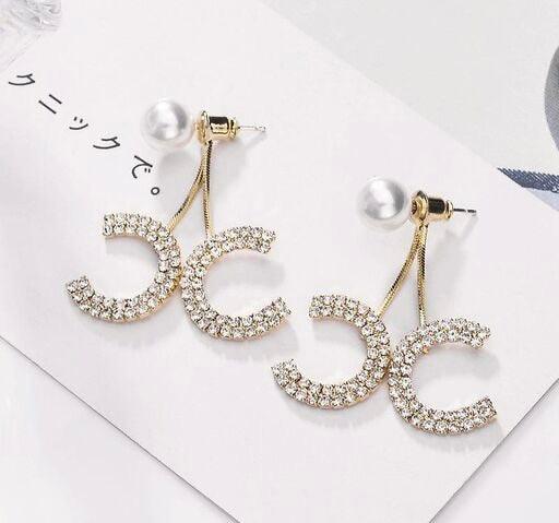 Luxury Chanel Inspired Zircon Studded Dangler Earrings - Bling Little Thing