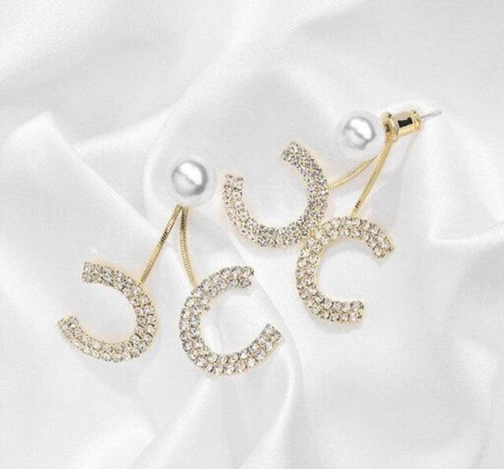 Luxury Chanel Inspired Zircon Studded Dangler Earrings - Bling Little Thing