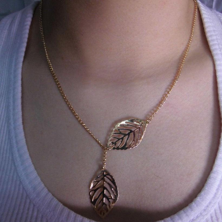 Metal Double Leaf Necklace - Bling Little Thing
