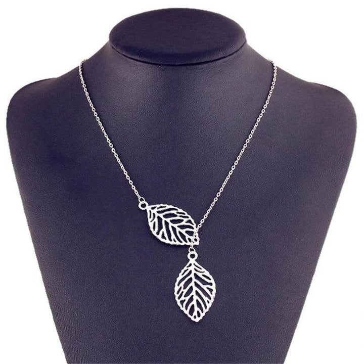 Metal Double Leaf Necklace - Bling Little Thing